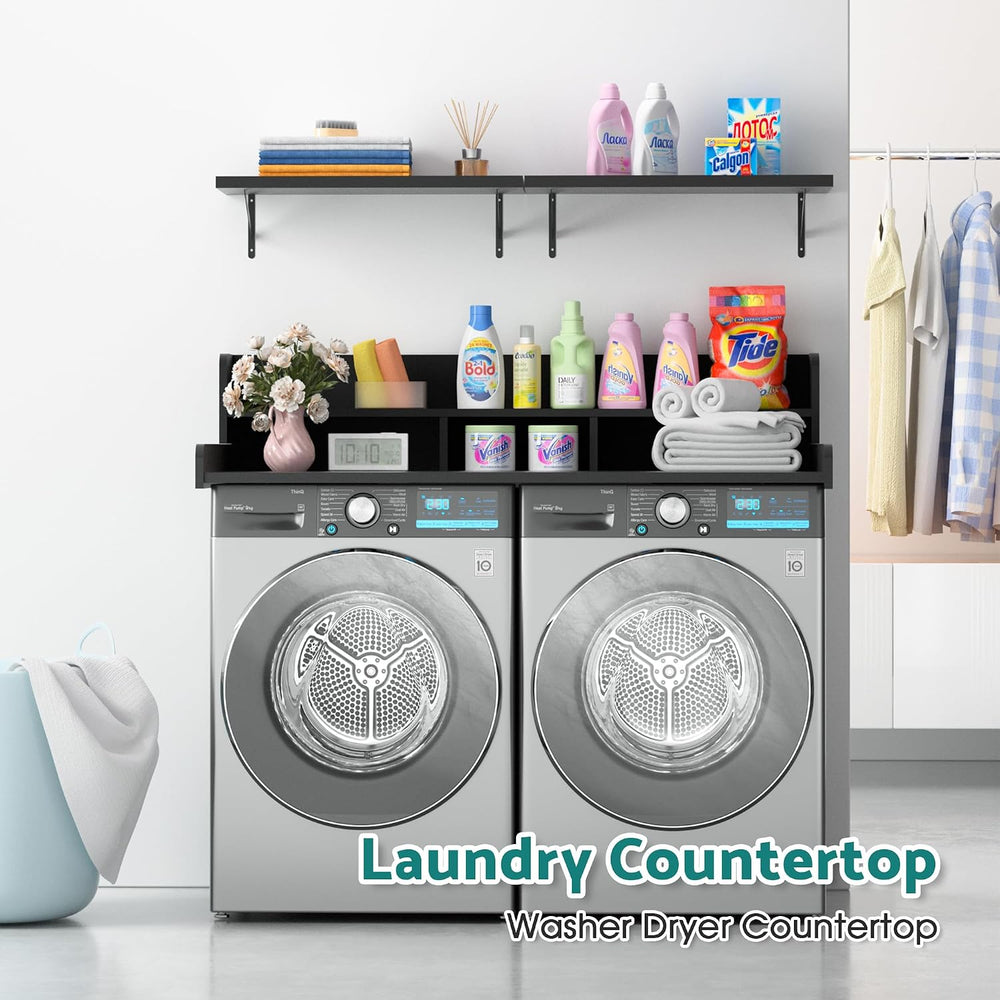 Kikihouse Washer Dryer Countertop with Floating Shelf, Wooden Laundry Counter...