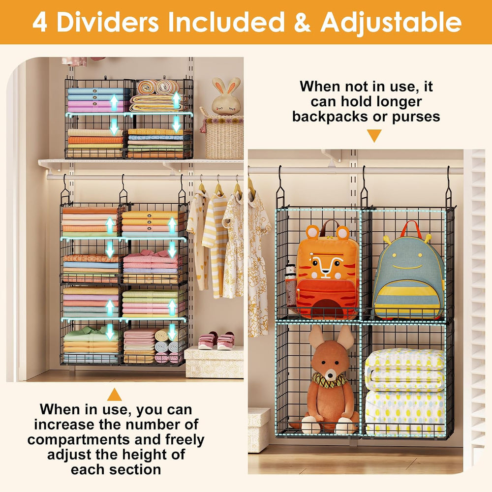 Hanging Closet Organizer with DIY Spacing, Double-Row Closet Hanging Shelves ...