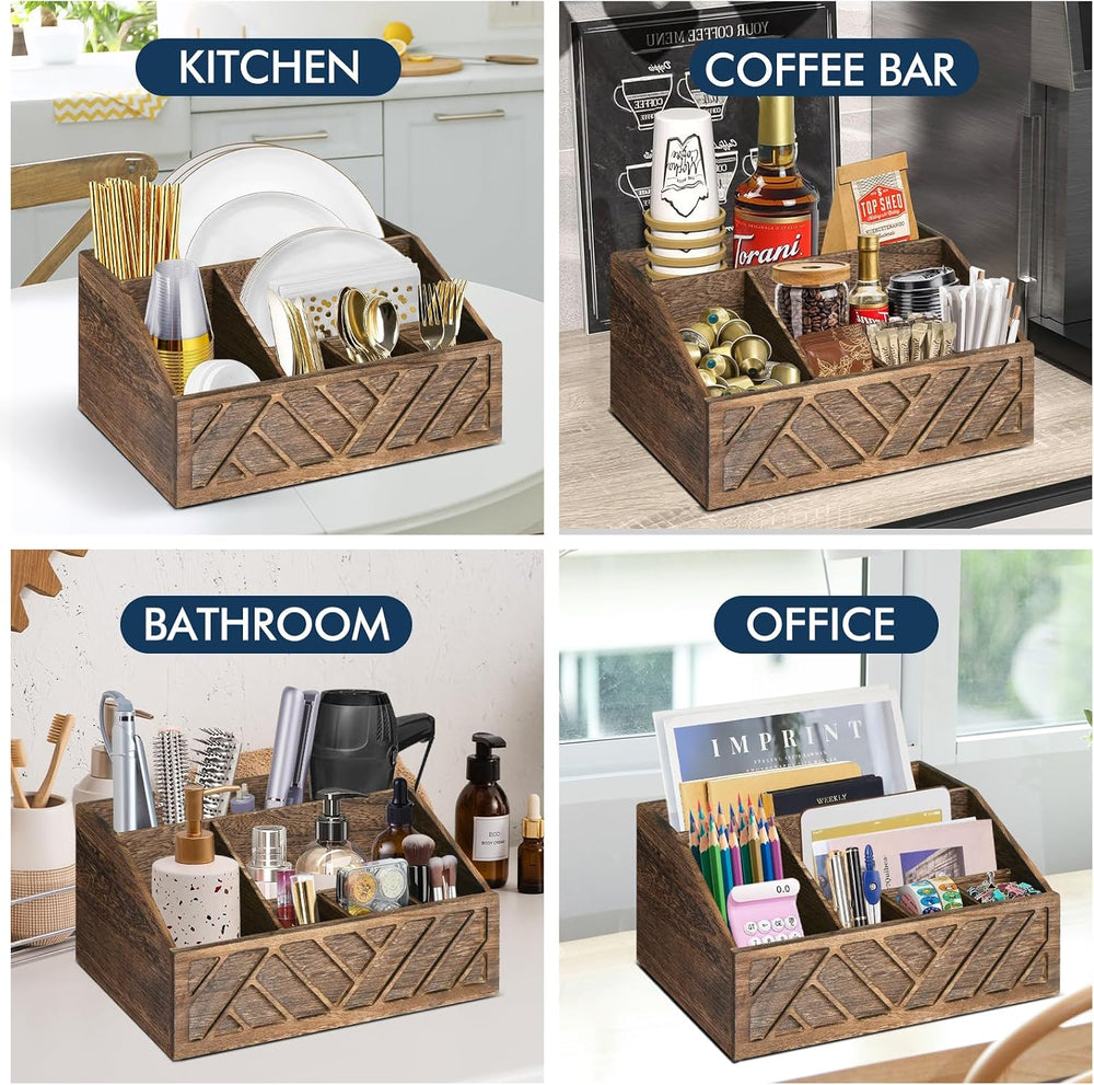Ukonvi Paper Plate Dispenser, Paper Plate Holder for Kitchen Counter, Wood Ru...