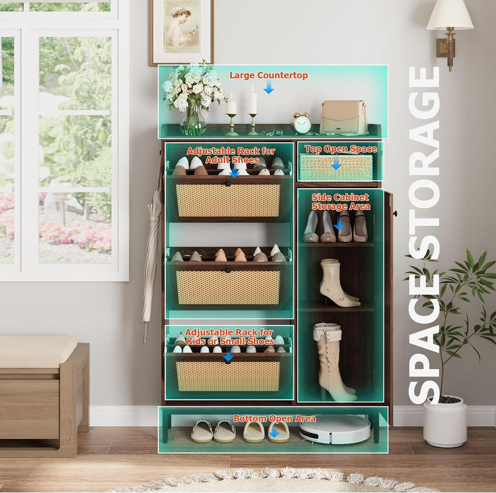 Garvee Shoe Cabinet with 3 Flip Drawers and 4-Tier Shoe Storage Cabinet, Free...