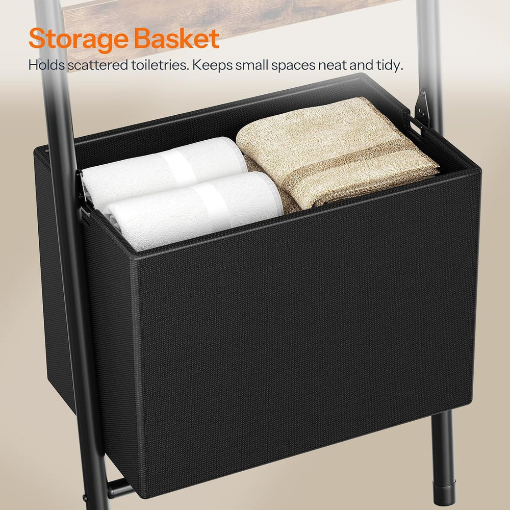 HOOBRO Blanket Ladder with Basket, 17.3" L x 74" H, Towel Rack with...