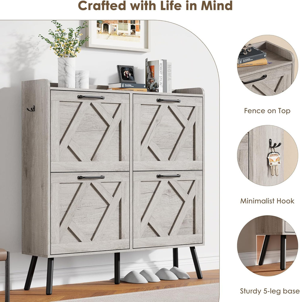 Nicetree Shoe Cabinet with 4 Flip Drawers, Freestanding Shoe Organizer Cabine...