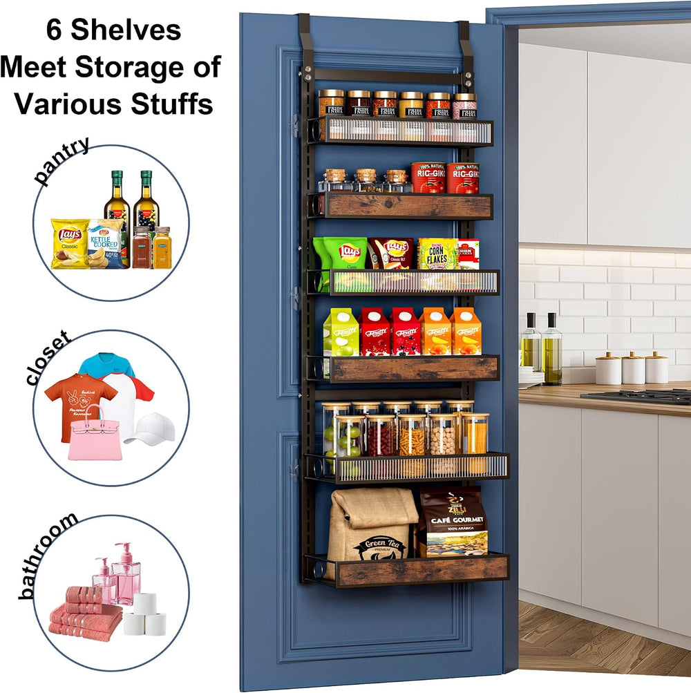 6 Tier Pantry Door Organizer Spice Rack, 2-IN-1 Wall Mount or Hanging Over Do...