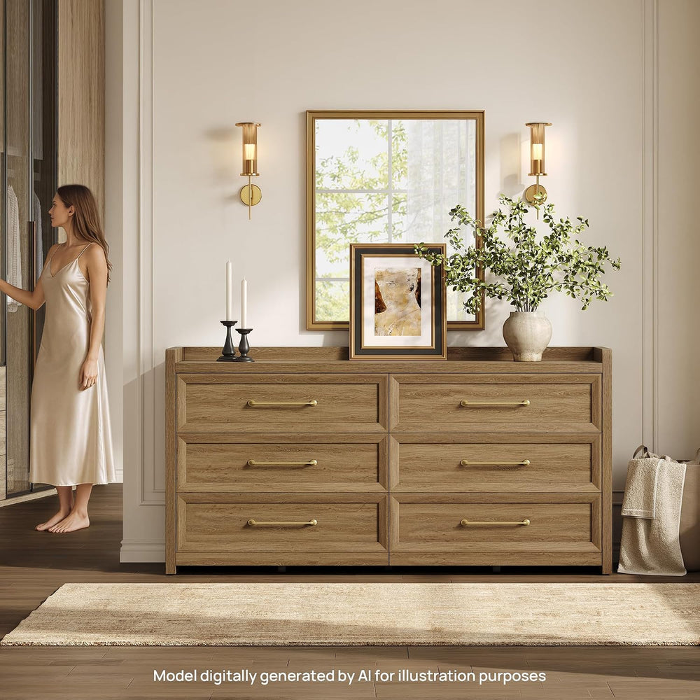 SICOTAS 6 Drawer Dresser for Bedroom-56.4" Extra-Wide Wood Chest of Drawers