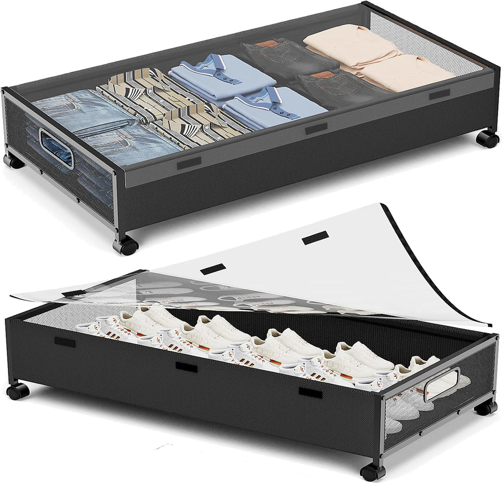 KITHELP Under Bed Storage with Wheels,2 Pack Under Bed Shoe Storage, Under th...