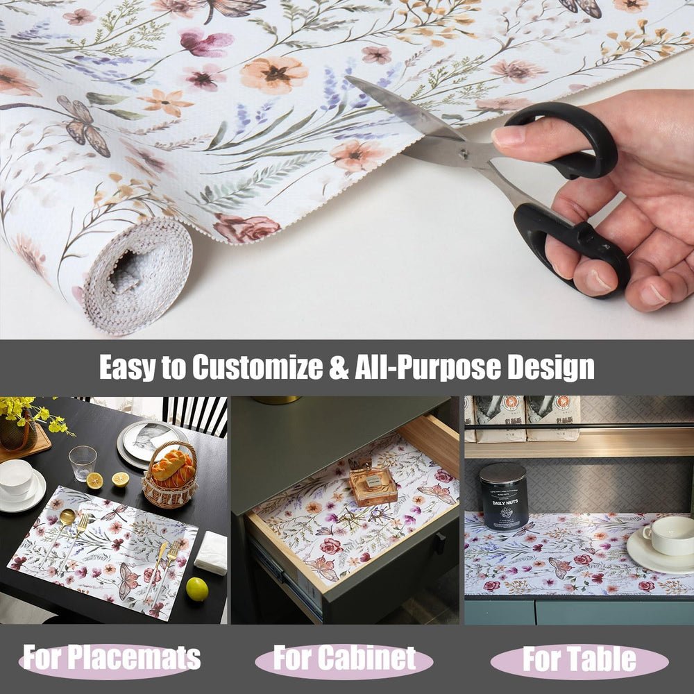 Floral Shelf and Drawer Liner for Kitchen Cabinets,24IN x 10FT