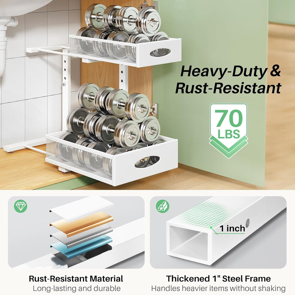 Under Sink Organizer, 2-Pack Pull Out Cabinet Organizer 2 Tier Metal Slide Ou...