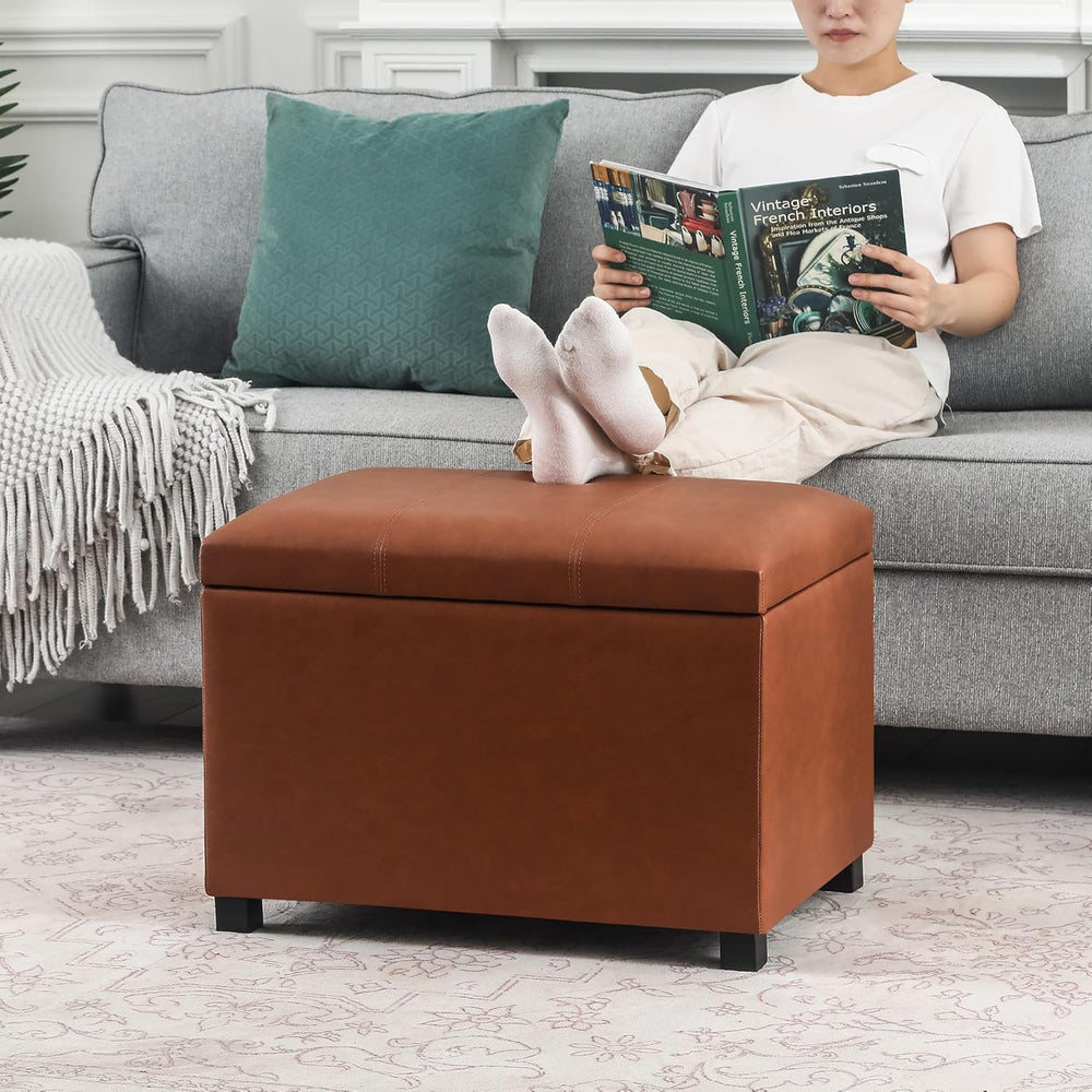 Asense 24-Inch Storage Ottoman Bench,Foot Stool Ottoman with Storage, Faux Le...