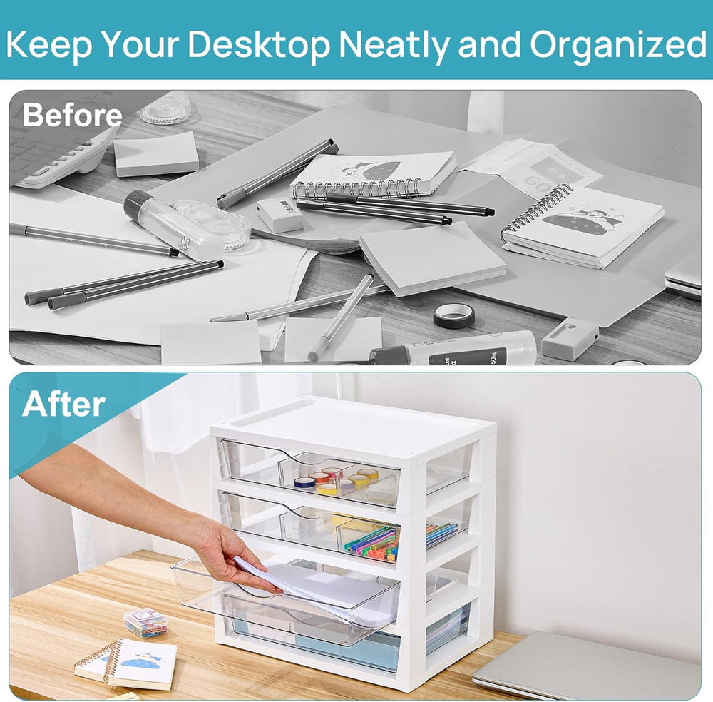Vtopmart Clear Desktop Organizer, 4-Tier Drawer Storage with Dividers