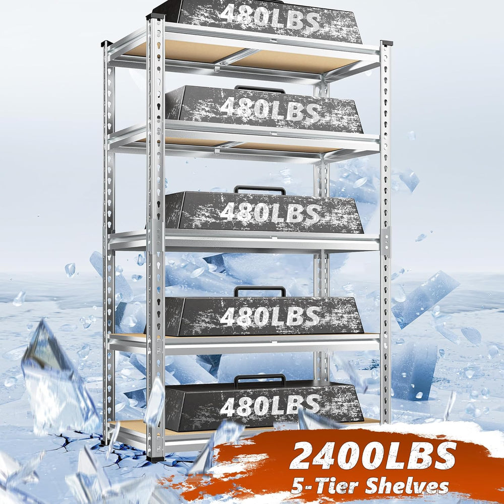 REIBII Garage Shelving, 5 Tier Storage Shelves Load 2400LBS, Adjustable Garag...