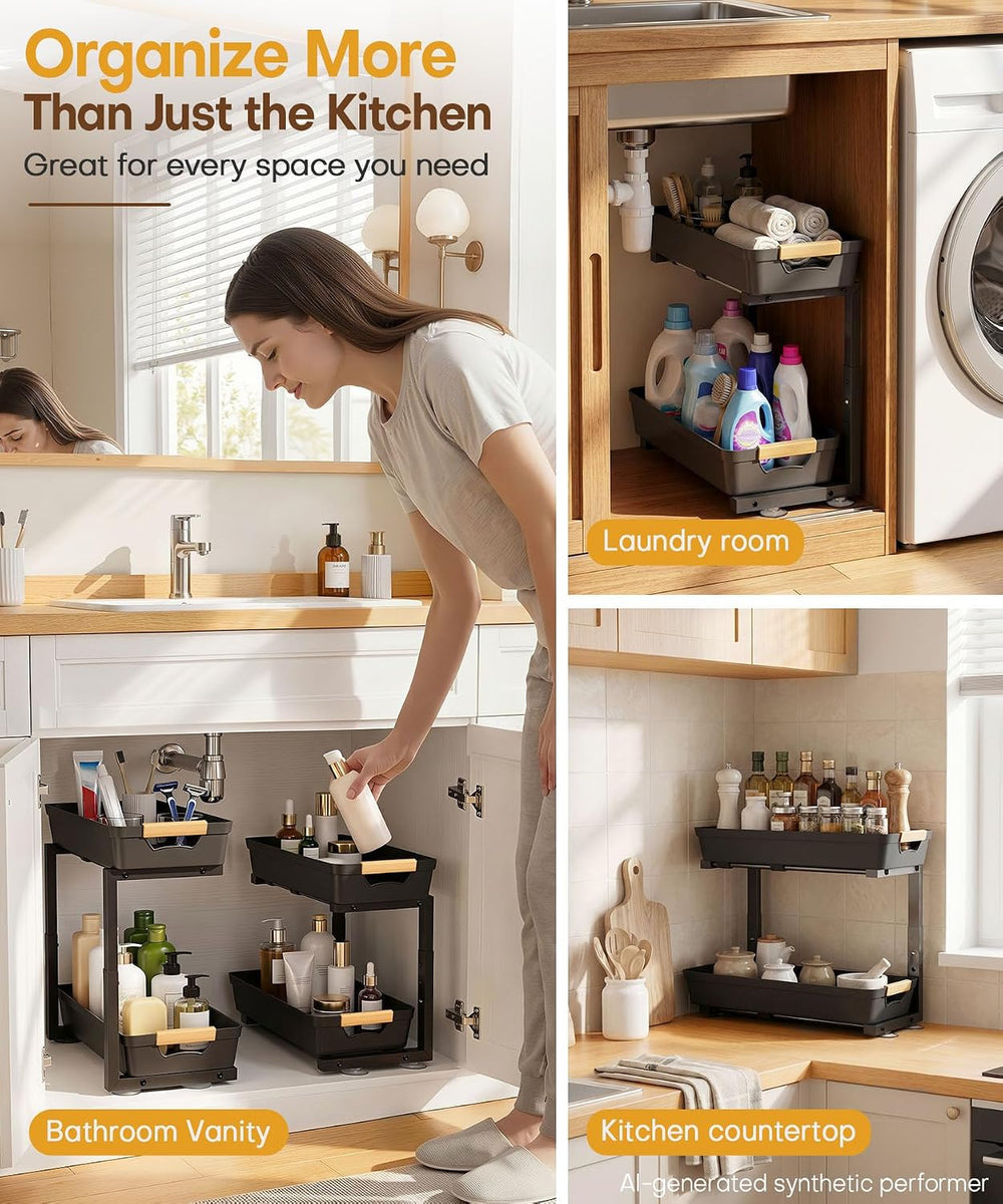 Homde Sliding Under Sink Organizer: 2-Pack Pull-Out Rack for Kitchen