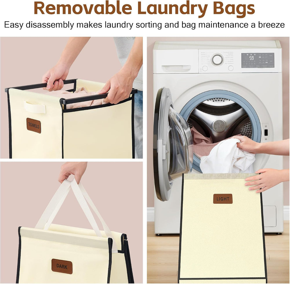 Hoctieon 4 Section Laundry Cart, 52.8 Gal. (200L) Laundry Hamper with Lid, La...