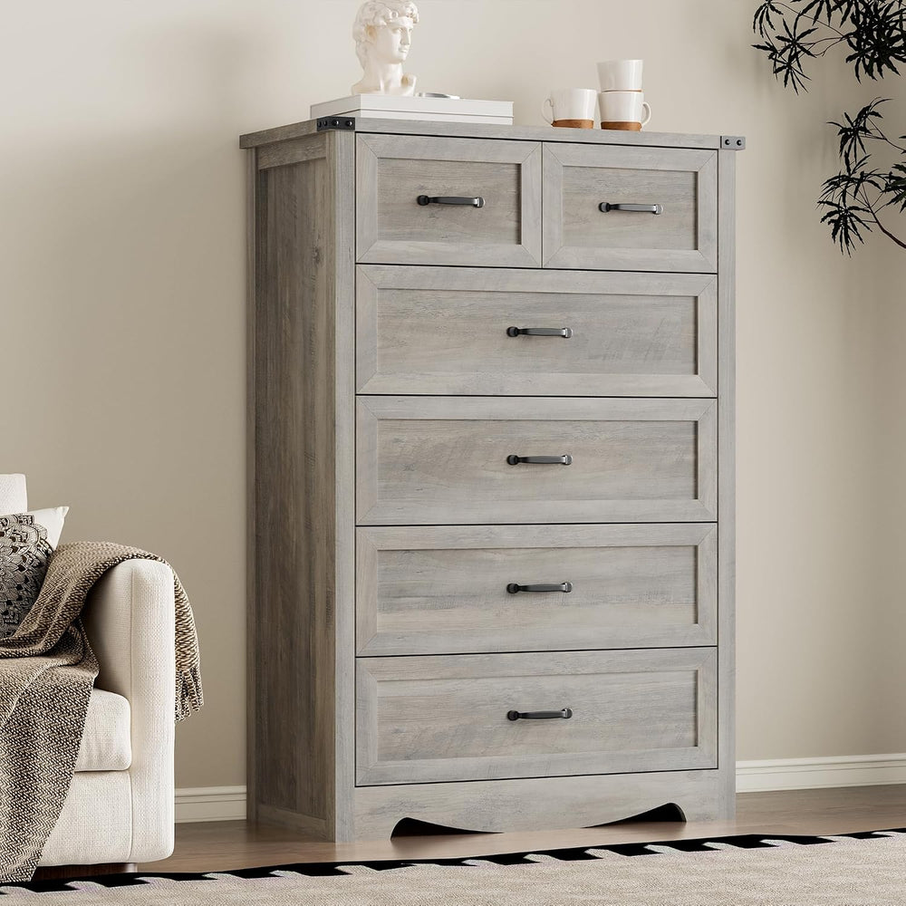 BORNOON Tall 6-Drawer Dresser for Bedroom, Modern Wooden Chest of Drawers wit...