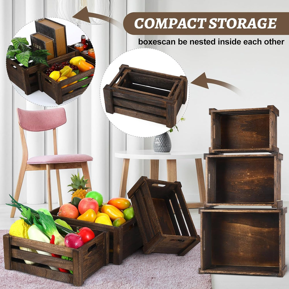 Barydat 5 Pack Wooden Crates for Display Storage, Dusty Brown, Rustic