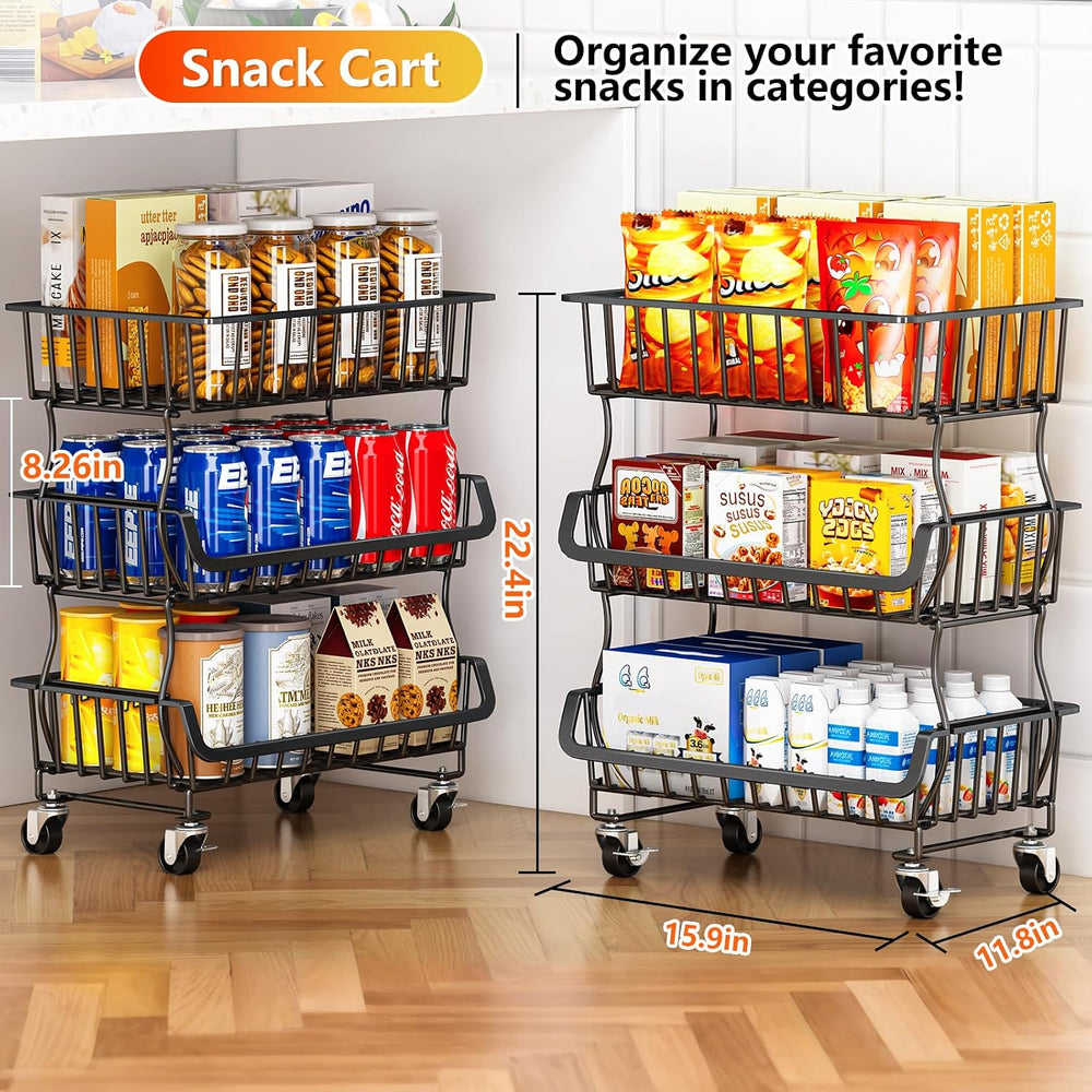 Gsiekare 3-Tier Rolling Pantry Organizer and Storage Cart with Wheels
