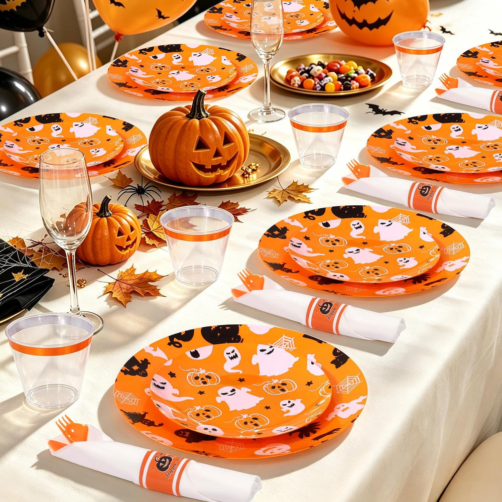 Sylans 175PCS Halloween Party Plates Set Disposable for 25 Guests