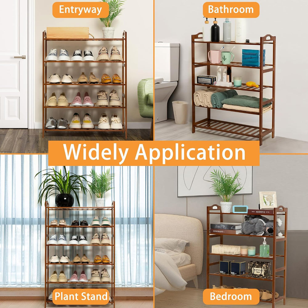 5 Tier Bamboo Shoe Rack, Free Standing Shoes Rack Shoe Shelf Shoe Organizer f...