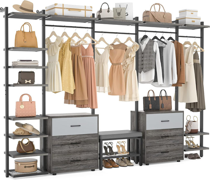 Aheaplus Wall Mounted Closet System, Closet Organizer with 6-Drawers & Rods
