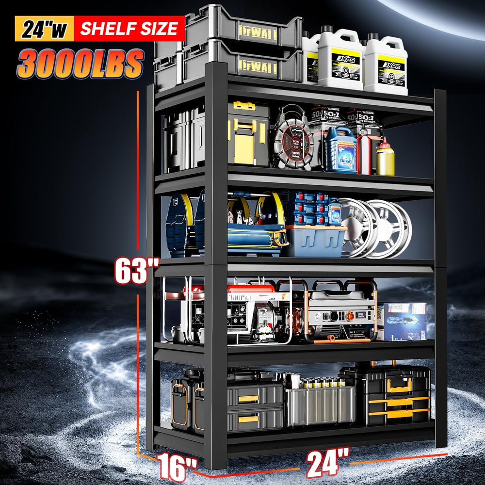 24" W Garage Shelving,5-Tier Heavy Duty Shelving Unit,3000LBS Adjustable...