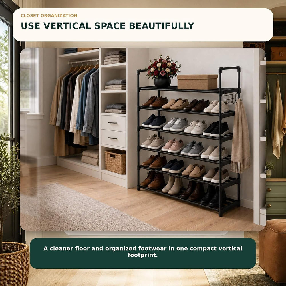 Hsscblet 6 Tiers Metal Shoe Rack,Adjustable Shoe Shelf Storage Organizer with...