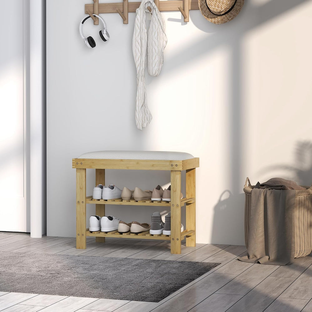 HOMCOM Small Bamboo Shoe Bench 3-Tier Storage 23.6" x 11.4" x 19.3&...