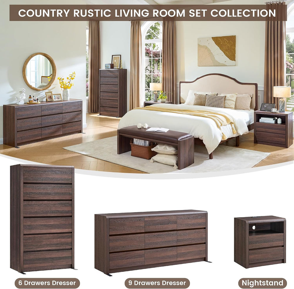 Modern 6 Drawers Dresser for Bedroom, 55.6” Tall Walnut Dressers & Chest ...