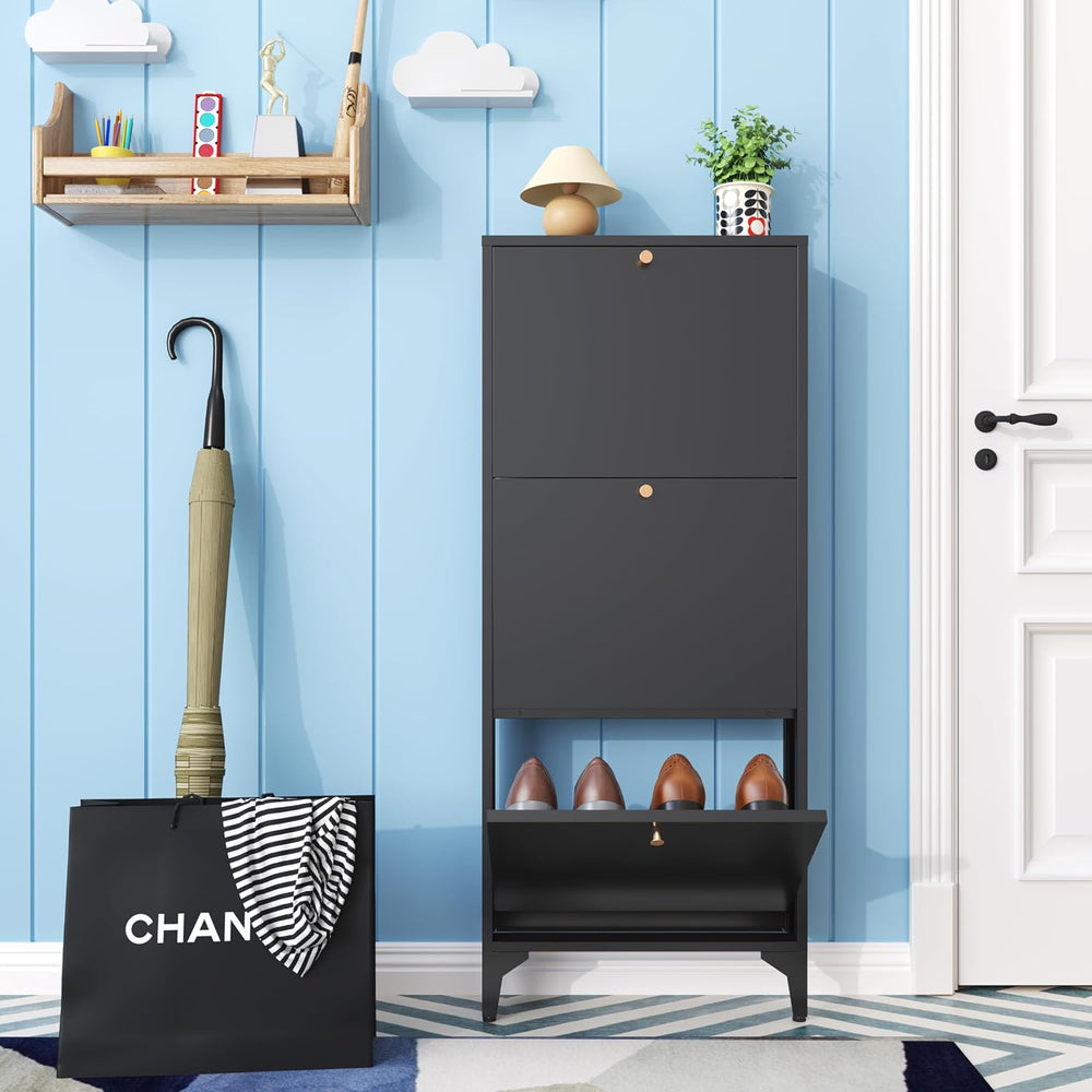 Shoe Storage Cabinet for Entryway with 3 Flip Drawers, Freestanding Shoe Orga...