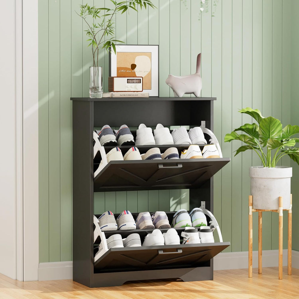 Homleke Farmhouse Shoe Cabinet for Entryway, 2 Barn-Style Flip Drawers
