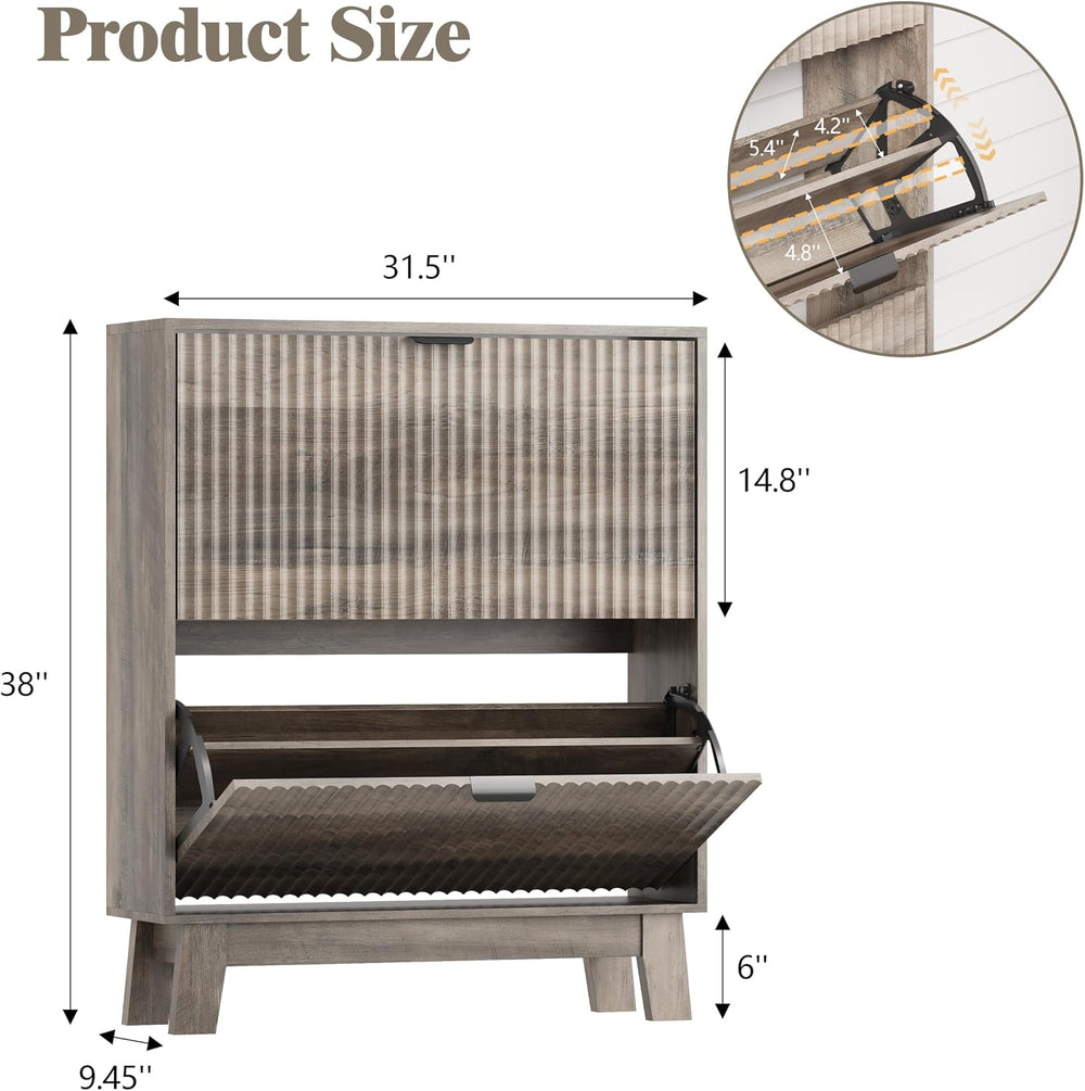 HUANLEGO Shoe Cabinet Storage for Entryway with 2 Flip Drawers, Fluted Narrow...