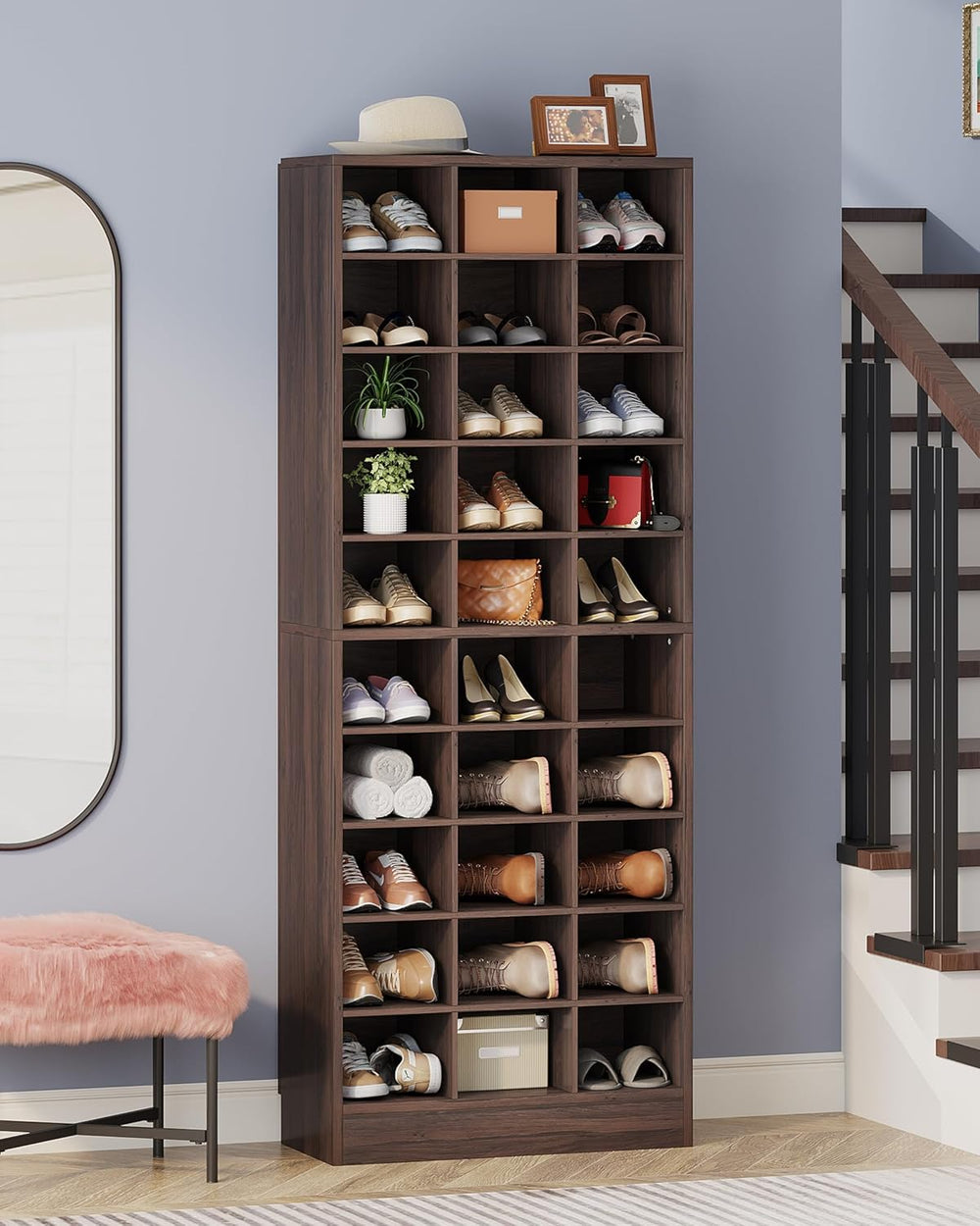 Tribesigns 10-Tier Shoe Storage Cabinet, Espresso Wooden Shoe Rack with 30 Cu...