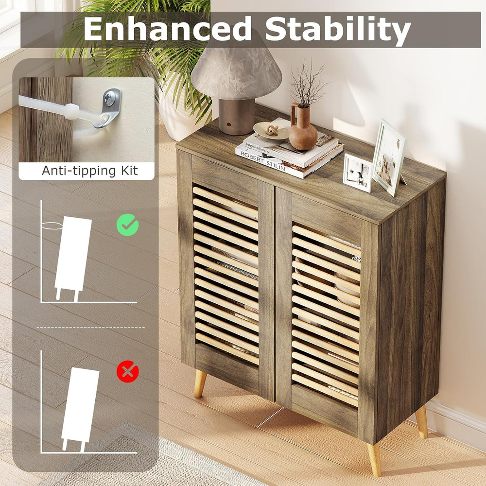 GIANTEX Shoe Cabinet for Entryway, 4-Tier Shoe Storage Cabinet, Walnut