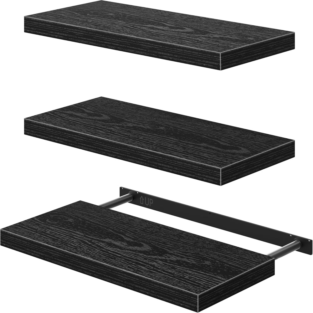 QEEIG 10" Deep Floating Shelves for Wall (Black, Set of 3, 23.6" x ...