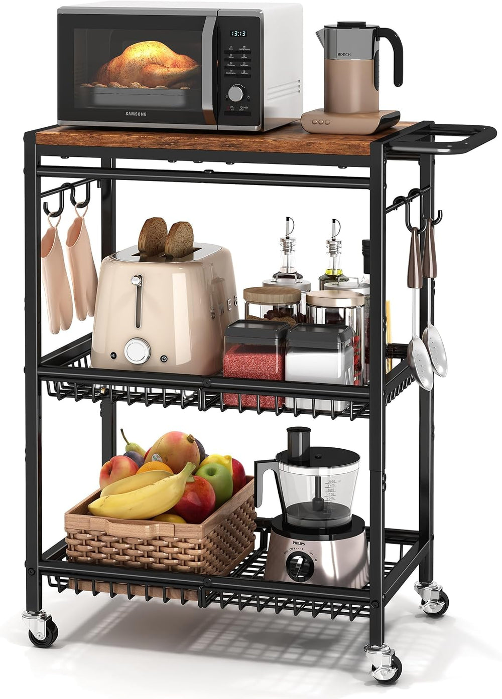 Microwave Kitchen Rolling Cart, 35.43" H Microwave Table Stand with Lock...
