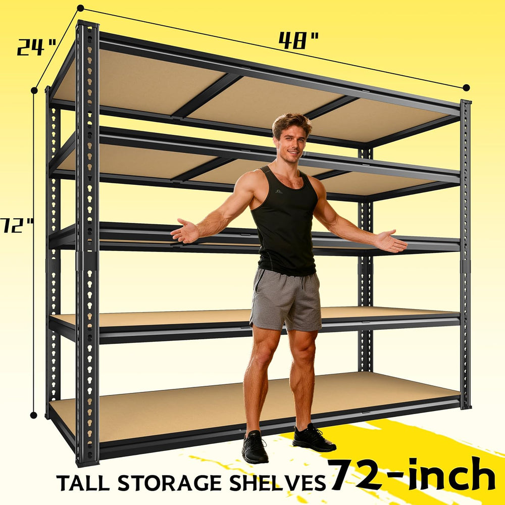 ROOMFAVE 48" W Garage Shelving Heavy Duty 3080LBS,5 Tier,Black, Industrial