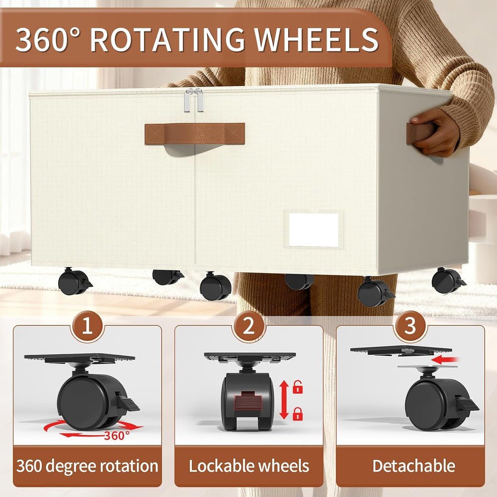 Foyego 2 Pack Shoe Organizer for Closet, Shoe Storage with Wheels, Beige