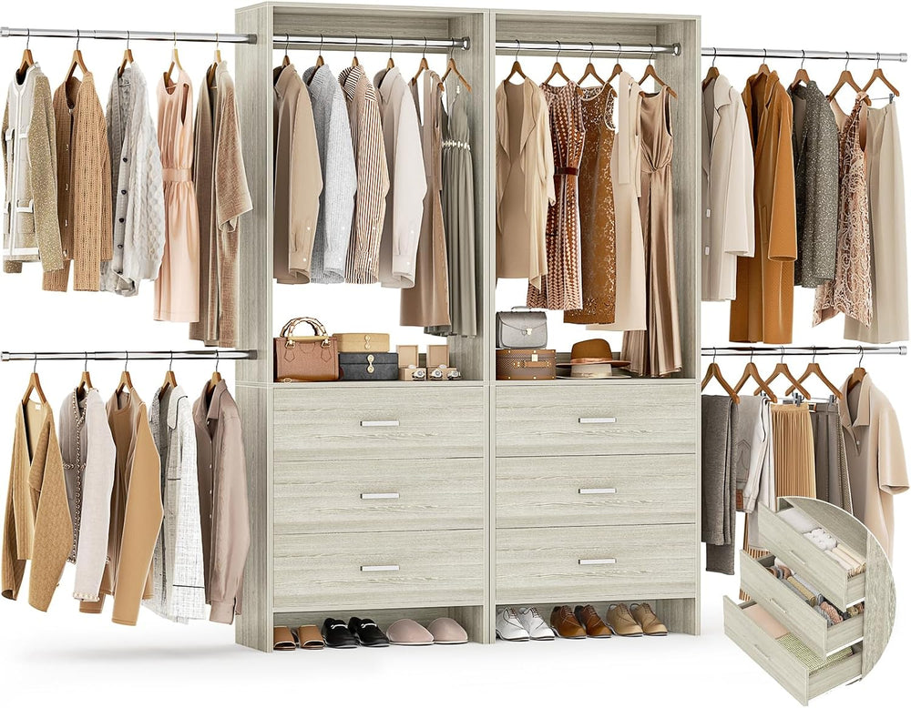 Aheaplus Closet System with Drawers and Rods, Set of 2,White Oak