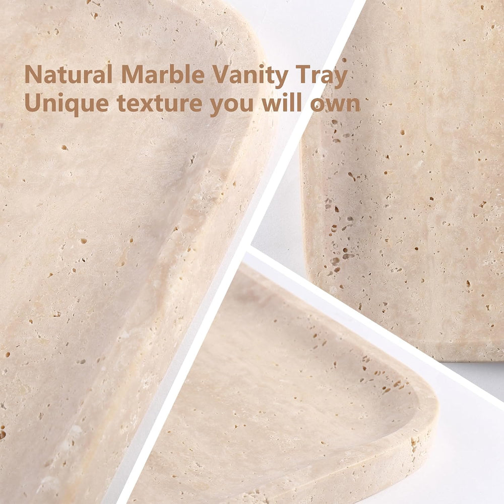 Marble Vanity Tray, 11.8" Travertine Bathroom Tray Countertop, Beige Sto...