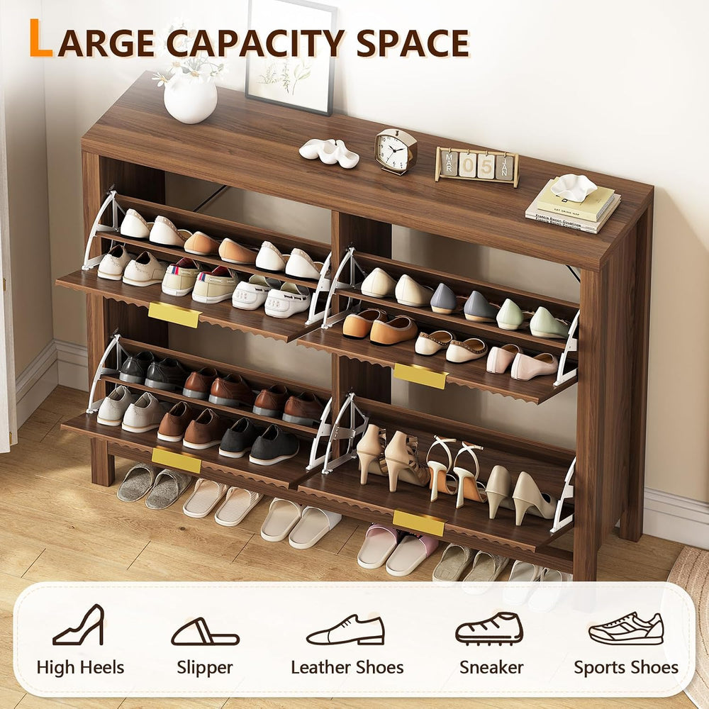 47" Fluted Shoe Cabinet Stoarge with 4 Flip Drawers for Entryway, Hallway