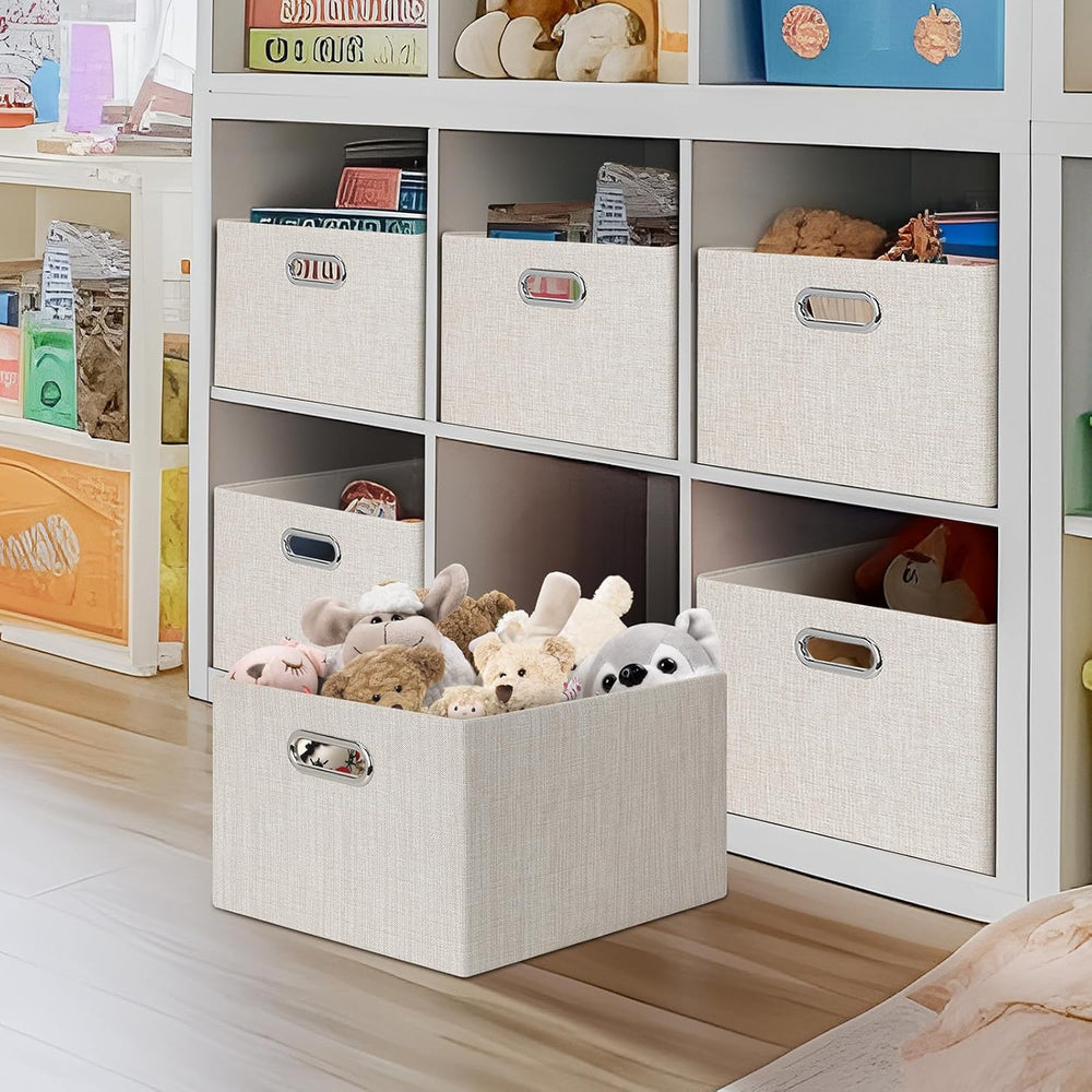 Posprica Closet Storage Bins, 4 Pack Closet Shelf Organizers, Linen Fabric De...