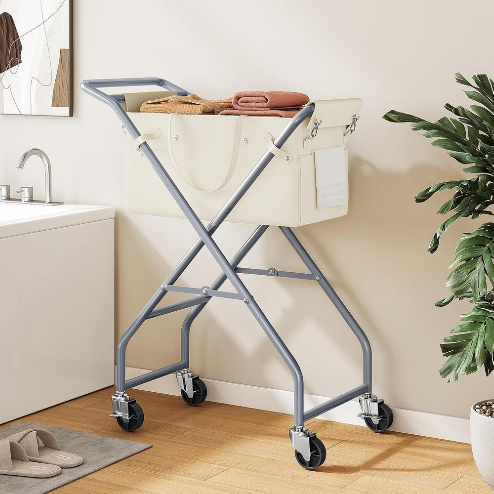No-Bend Laundry Cart- Rolling Hamper with Locking Wheels & Handle, Foldab...