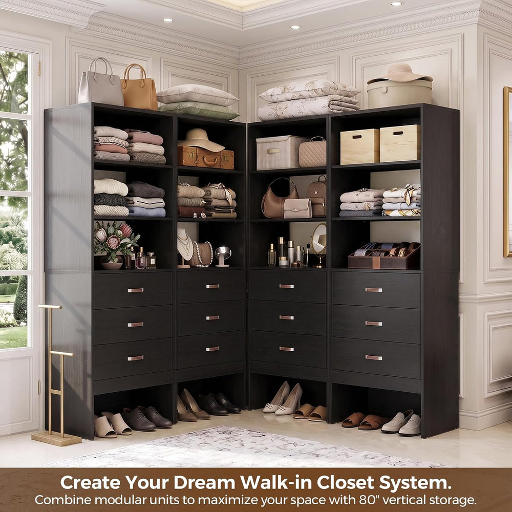 Freestanding 1.8FT Closet System with Leather Handles for Small Space Black