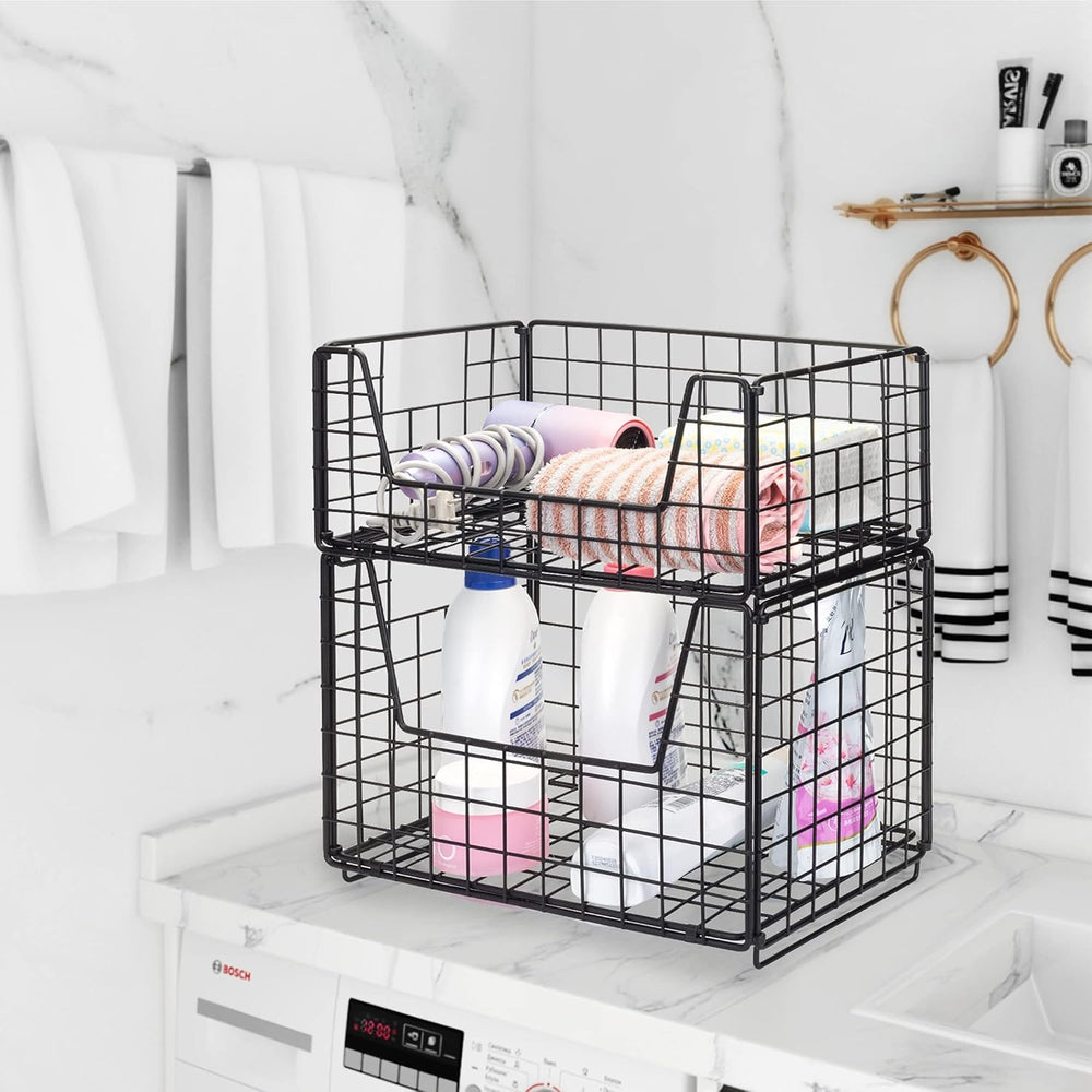 TIEYIPIN 2 Tier Metal Wire Storage Basket, Stackable Fruit Vegetable Food Bas...