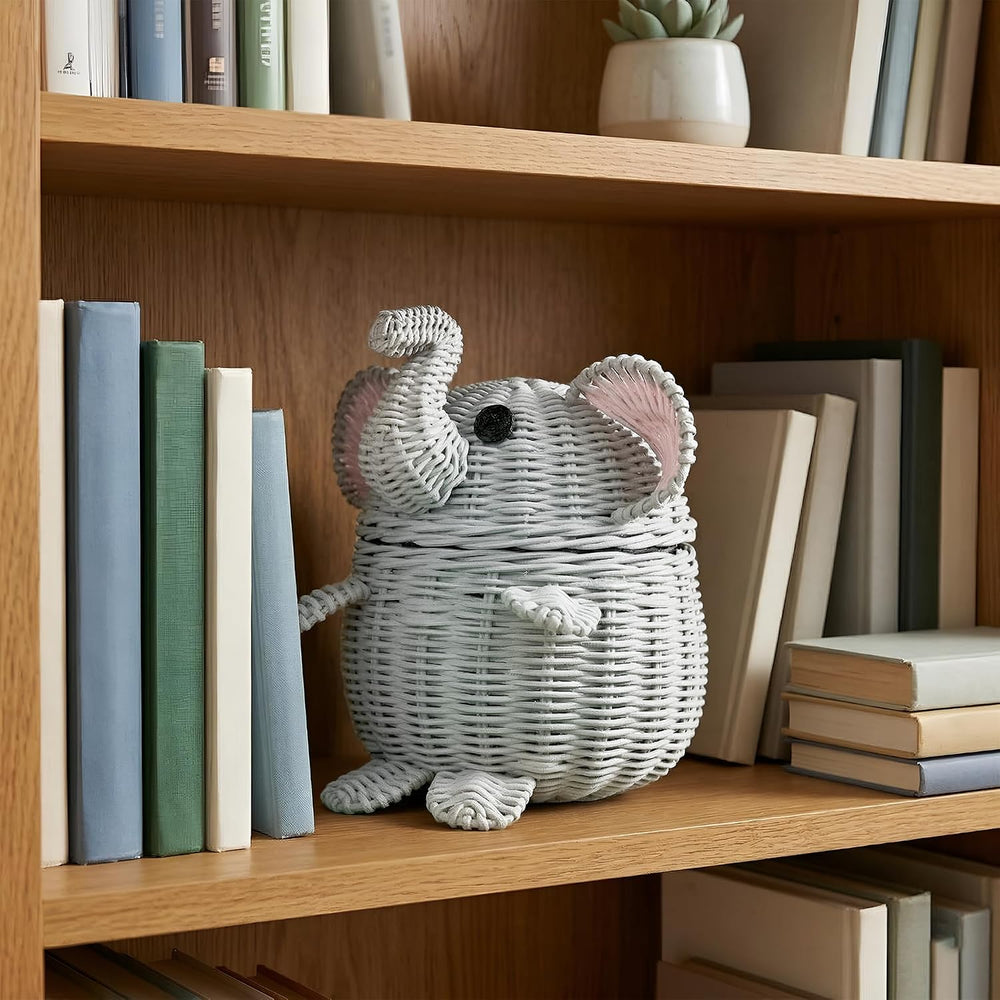 G6 COLLECTION Elephant Rattan Storage Basket With Lid Decorative Home Decor H...