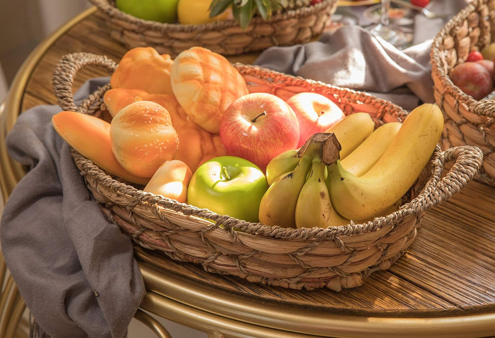 Vintiquewise Seagrass Fruit Bread Basket Tray with Handles (Set of 4 Medium)