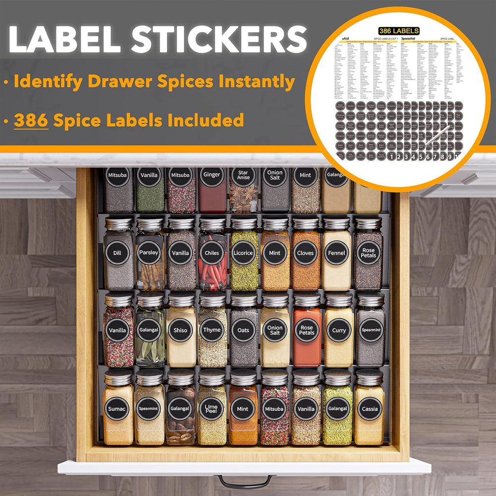 SpaceAid Spice Drawer Organizer with 36 Spice Jars, 386 Spice Labels, 4 Tier ...