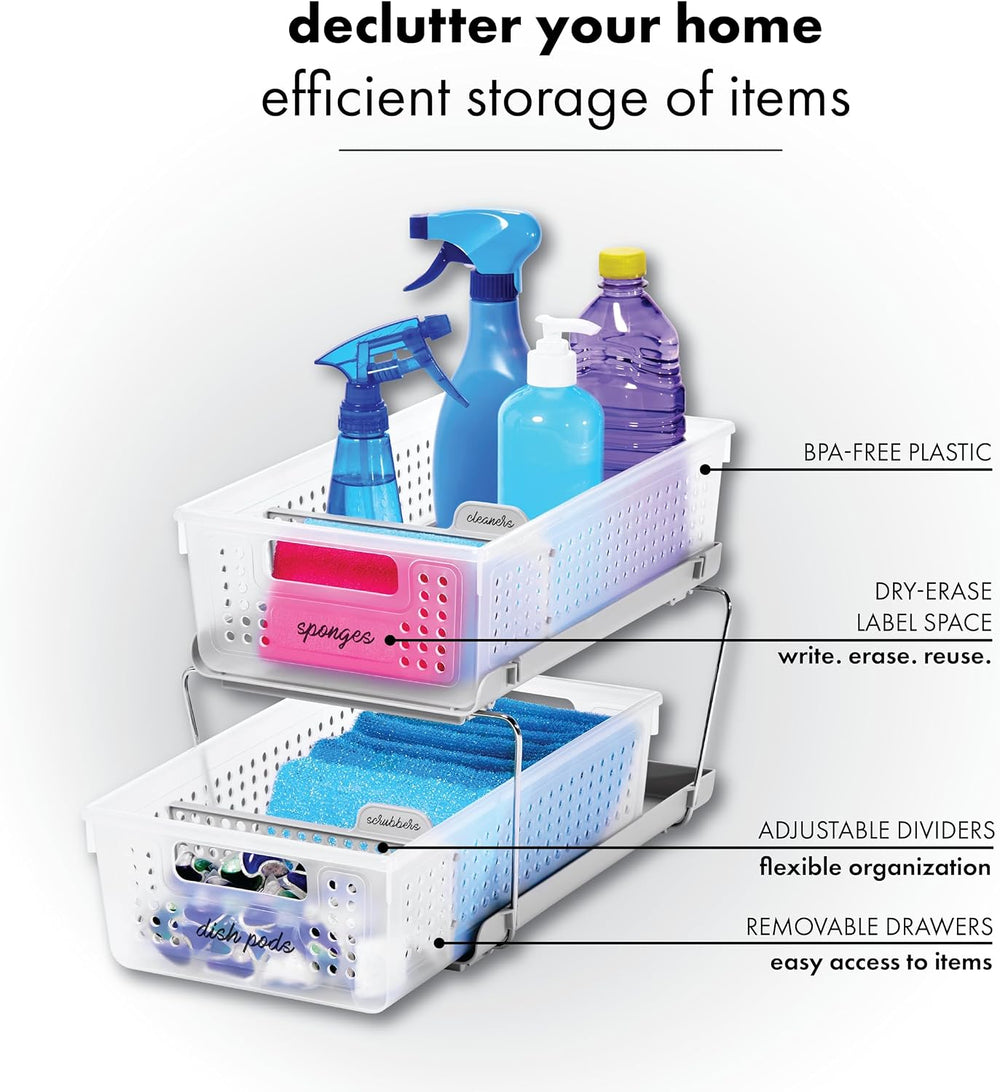 madesmart 2 Tier Organizer, Under Cabinet Storage with Pull Out Sliding Drawe...