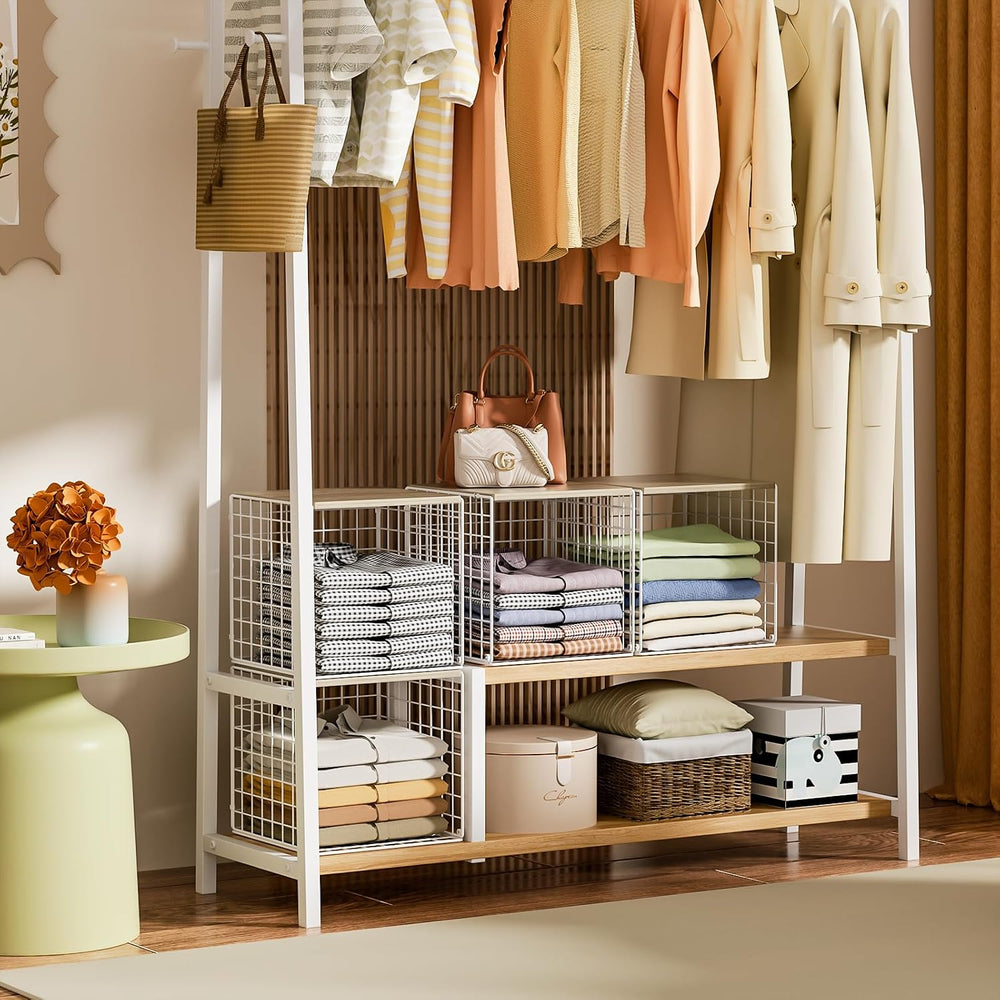 Hencawima 4 Pack Closet Organizers and Storage with Wood Top, Stackable Close...