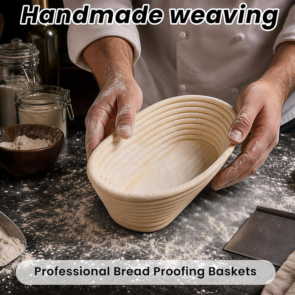 10 in Banneton Bread Proofing Basket, 5 Pack Oval Sourdough Banneton Basket w...