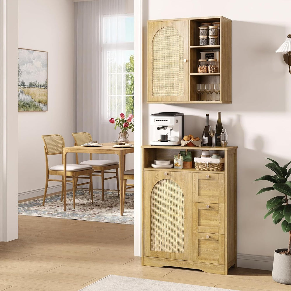 Rattan Bathroom Wall Cabinet with Door, Boho Medicine Wall Cabinets with Adju...