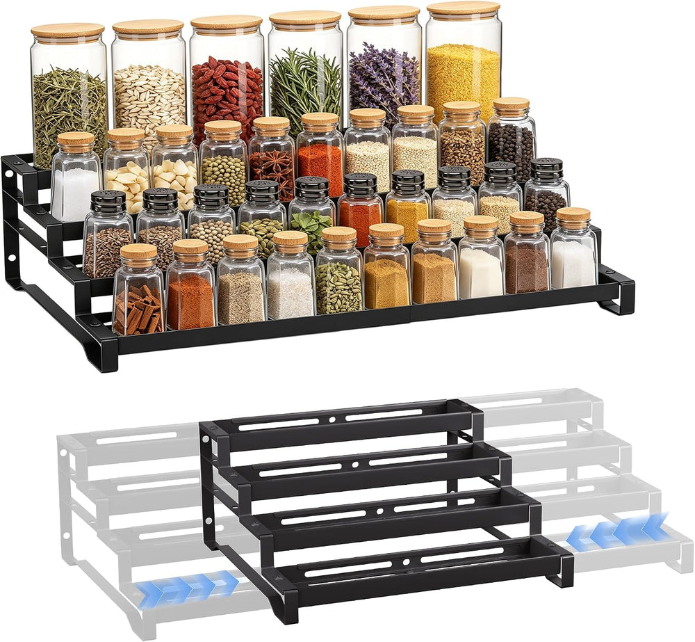 Expandable Spice Rack Organizer for Cabinet 4 Tier Spicy Shelf Black 1Pack